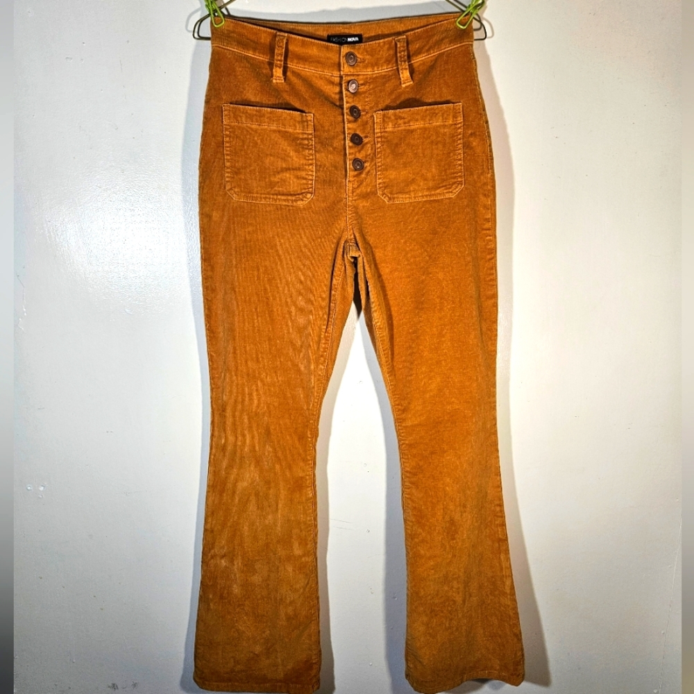 High Waisted Corduroy Flare Pants Button Fly